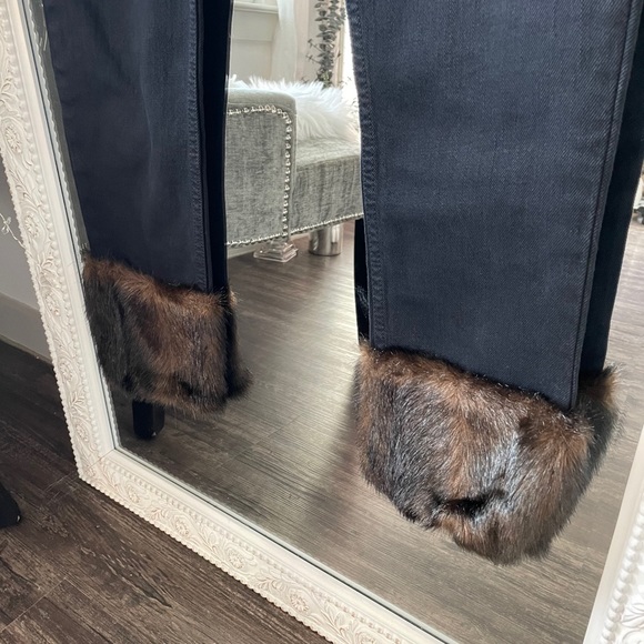 Zara Black Faux Fur Cuff Jeans NWOT - Picture 10 of 11